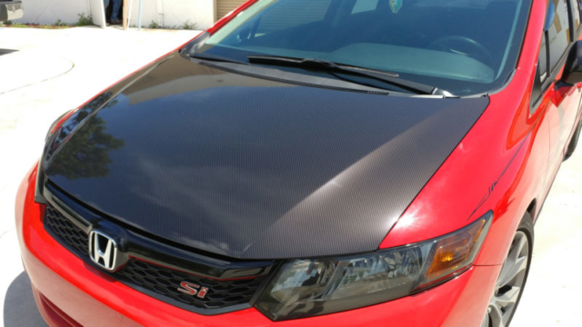 Best printed gloss carbon fiber vinyl wrap glossy roof hood mirror spoiler dania beach davie miami broward south florida star car wraps honda civic