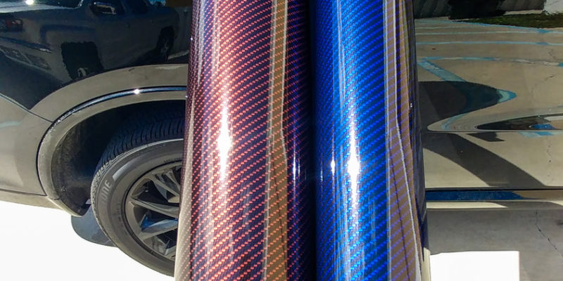 Best printed gloss carbon fiber vinyl wrap glossy red blue