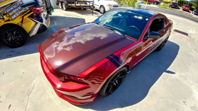 printed red gloss carbon fiber vinyl wrap mustan star car wraps