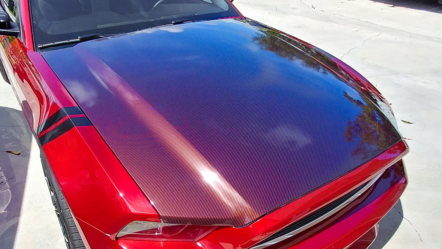 printed red gloss carbon fiber vinyl wrap mustan star car wraps