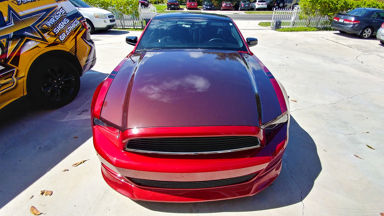 printed red gloss carbon fiber vinyl wrap mustan star car wraps