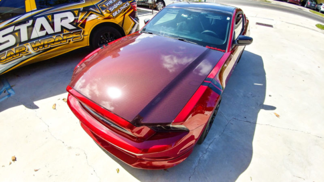 printed red gloss carbon fiber vinyl wrap mustan star car wraps