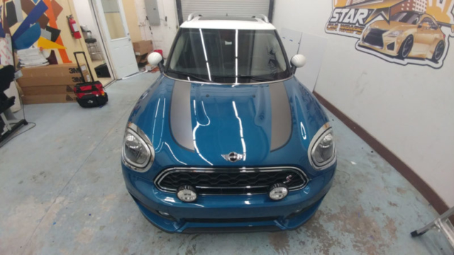 mini cooper hood racing stripes star car wraps south florida dania beach